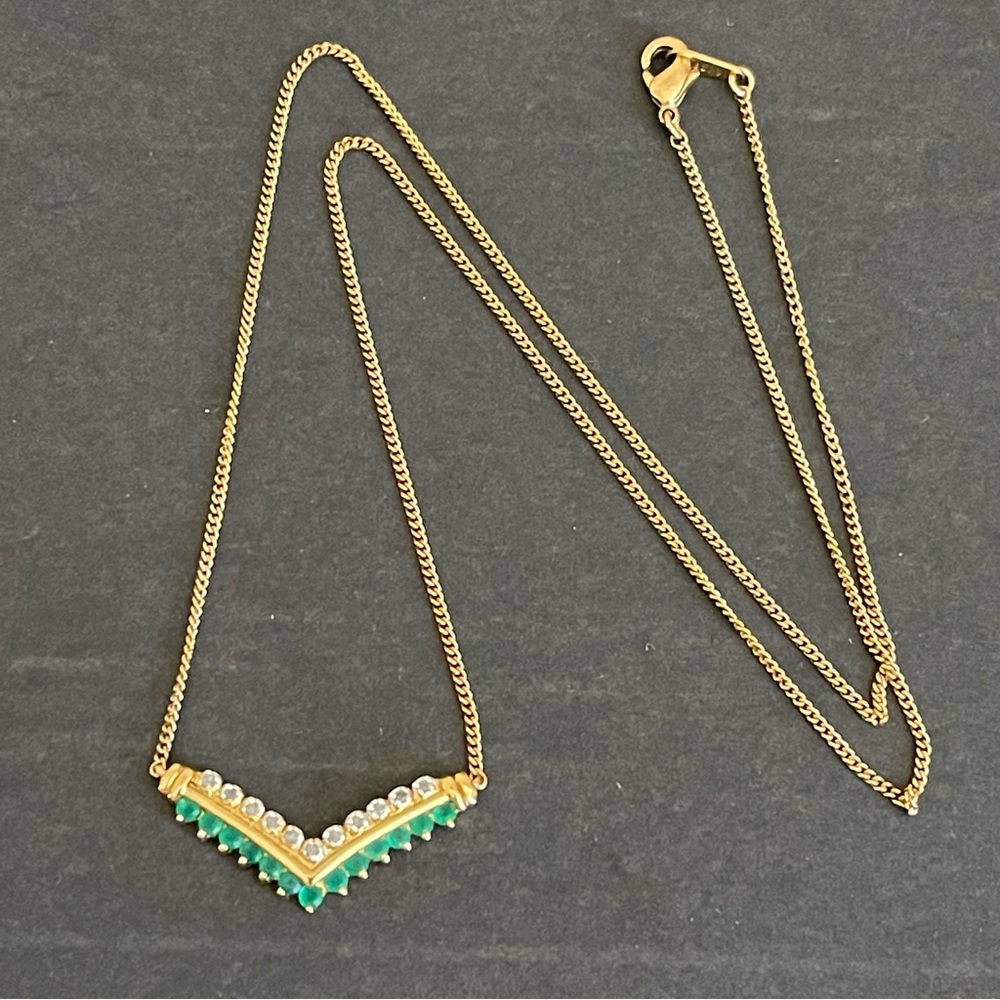 18KT gold plated emerald Green rhinestone Necklace